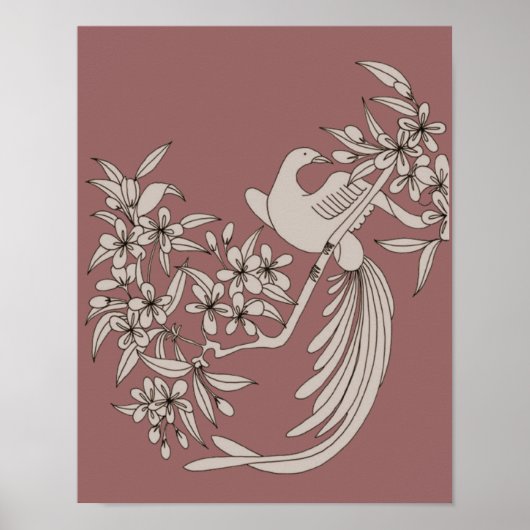 Dove on Branch Bird Motif Art Poster (Voorkant)