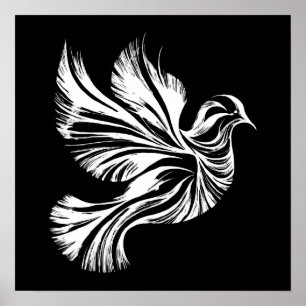 Dove Outline Zwart-wit Poster
