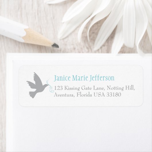 Dove paarse bruiloft reactieadreslabel etiket (Insitu)