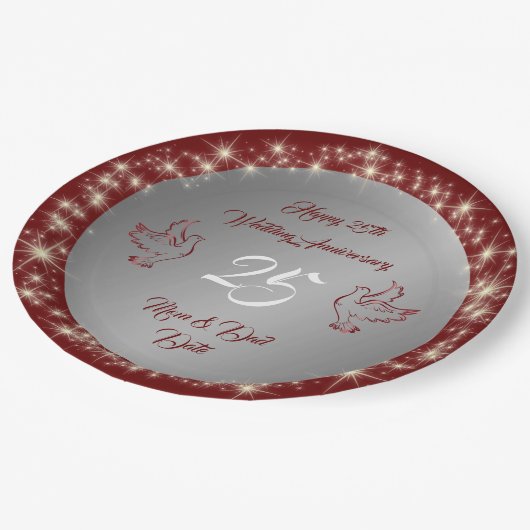 Dove past het 25e Jubileum Happy Silver aan Papieren Bordje (Gekanteld)