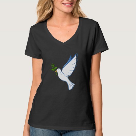 Dove Peace Flying Olive Branch Symbol Wings Bird B T-shirt (Voorkant)