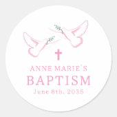 Dove Pink Girl Baptisme Ronde Sticker (Voorkant)