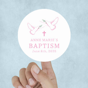 Dove Pink Girl Baptisme Ronde Sticker