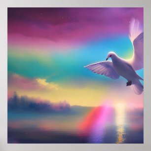 Dove & Rainbow Sky Poster