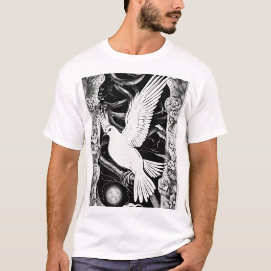 Dove & Serpent Tattoo T-Shirt – Vet Zwart & Wit (Voorkant)
