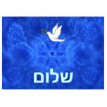 Dove - Shalom Fotobeeldje Magneet<br><div class="desc">Hebreeuwse tekst (U kunt de Hebreeuwse tekst vervangen door uw eigen Engelse tekst): "shalom" (vrede) en een duif met een beetje olijftak in zijn snavel op een mooie blauwe en witte fractale achtergrond met een ster van David en de suggestie van vogelvleugels.</div>