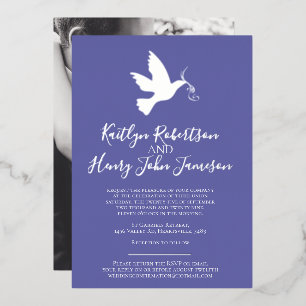 Dove Silver Blue, een eenvoudige bruiloft met foto Folie Uitnodiging