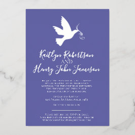 Dove Silver Blue, een eenvoudige bruiloft met foto Folie Uitnodiging