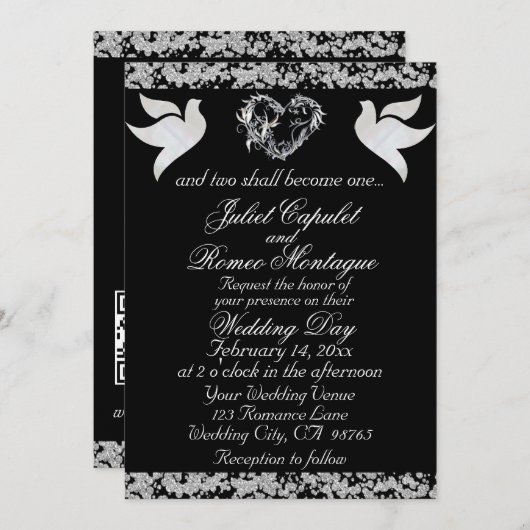 Dove, Silver Heart & Glitter, QR Code - Black Kaart (Voorkant / Achterkant)