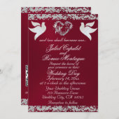 Dove, Silver Heart & Glitter, QR Code - Burgudy Kaart (Voorkant / Achterkant)