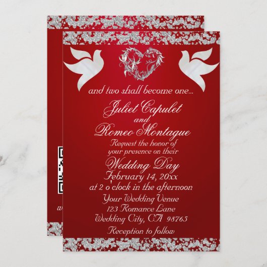 Dove, Silver Heart & Glitter, QR Code - Crimson Kaart (Voorkant / Achterkant)