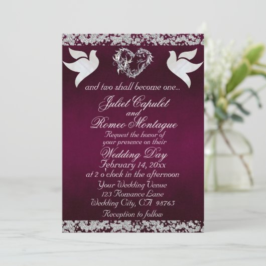 Dove, Silver Heart & Glitter, QR Code - Purple Kaart (Staand voorkant)