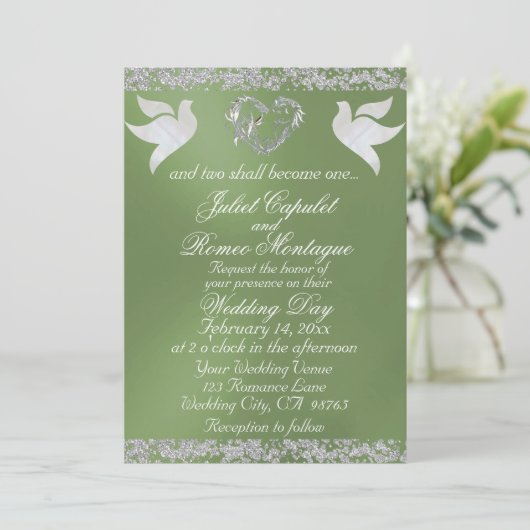 Dove, Silver Heart & Glitter, QR Code - Sage Kaart (Staand voorkant)