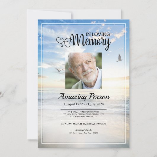 Dove & sky Funeral Order of Service Invitation Kaart (Voorkant)