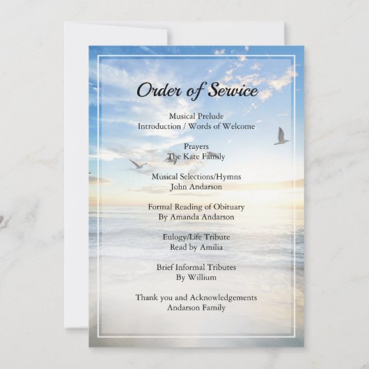 Dove & sky Funeral Order of Service Invitation Kaart (Achterkant)