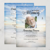 Dove & sky Funeral Order of Service Invitation Kaart (Voorkant / Achterkant)