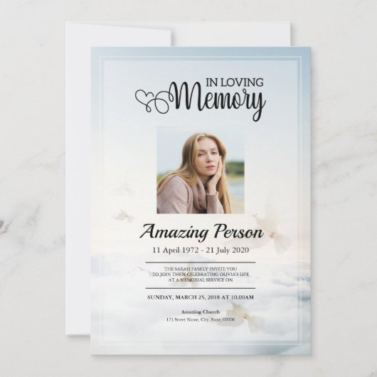 Dove &sky Funeral order of service Invitation Kaart (Voorkant)