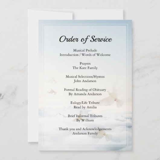 Dove &sky Funeral order of service Invitation Kaart (Achterkant)