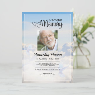Dove & sky Funeral Order of Service Invitation Kaart
