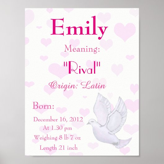 Dove Themed Name betekenend keepomwille nursery Poster (Voorkant)