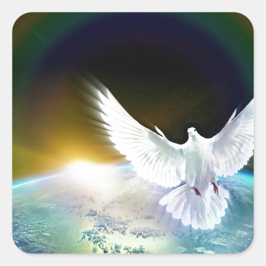 Dove van de Heilige Geest van de Vrede boven Aarde Vierkante Sticker (Voorkant)