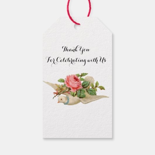 DOVE VLIEGEN MET PINKROSE Valentijnsdag Cadeaulabel (Achterkant)