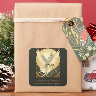 Dove Vogel met een takje olijf Kerstmis Desi Vierkante Sticker