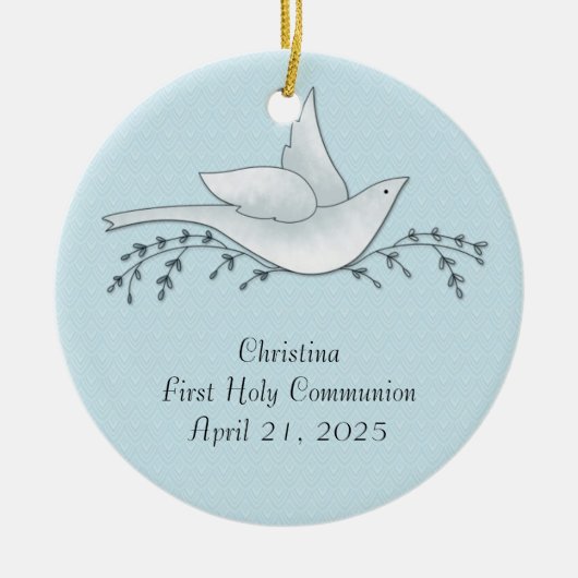 Dove with Branches, Blue, First Community Keramisch Ornament (Voorkant)