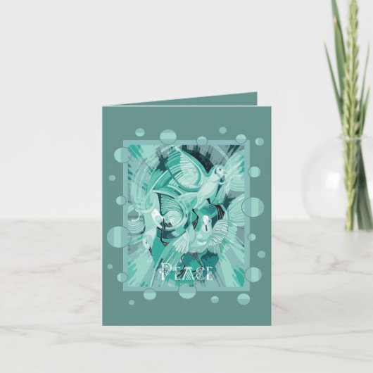 Dove With Celtic Peace Text In Aqua Tones Feestdagen Kaart (Voorkant)