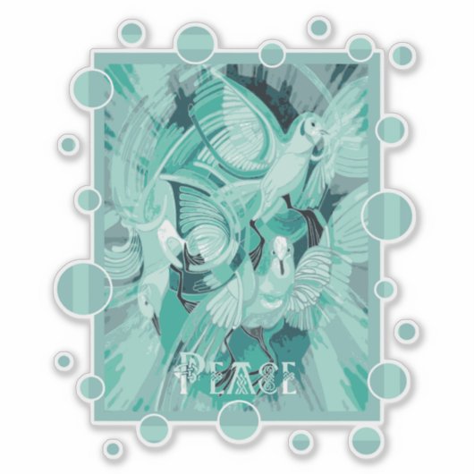 Dove With Celtic Peace Text In Aqua Tones Sticker (Voorkant)