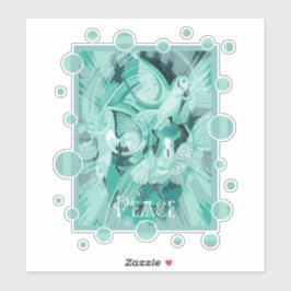 Dove With Celtic Peace Text In Aqua Tones Sticker