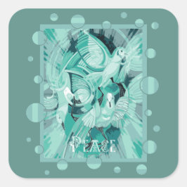 Dove With Celtic Peace Text In Aqua Tones Vierkante Sticker