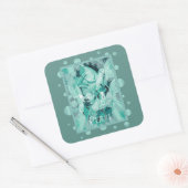 Dove With Celtic Peace Text In Aqua Tones Vierkante Sticker (Envelop)
