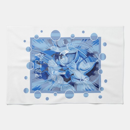 Dove With Celtic Peace Text In Blue Tones Theedoek (Horizontaal)