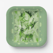 Dove With Celtic Peace Text In Green Tones Papieren Bordje (Voorkant)