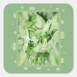 Dove With Celtic Peace Text In Green Tones Vierkante Sticker
