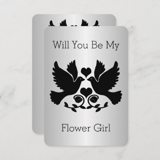 Dove Zwart en Zilver Bruidsmeisje Verzoek Kaart (Voorkant / Achterkant)