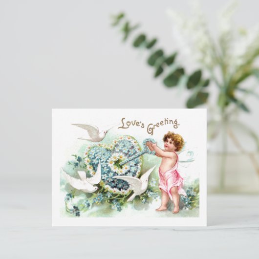 Doven, cupid, key en Heart  Valentijn Feestdagenkaart (Staand voorkant)