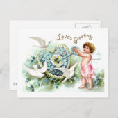 Doven, cupid, key en Heart  Valentijn Feestdagenkaart (Voorkant / Achterkant)