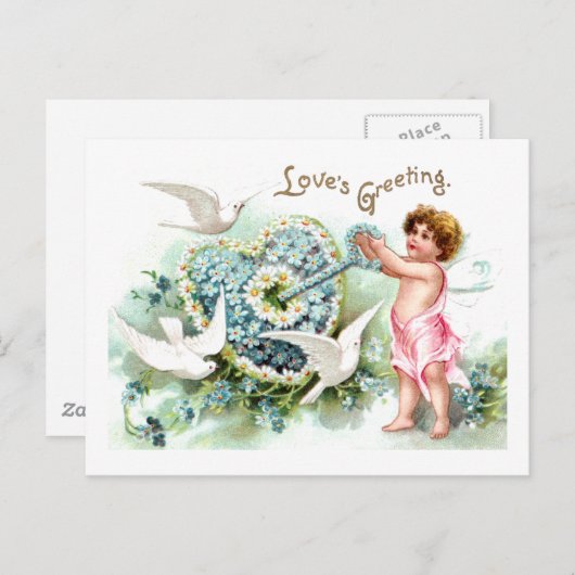 Doven, cupid, key en Heart  Valentijn Feestdagenkaart (Voorkant / Achterkant)