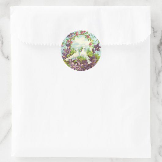 Doven en bloemen ronde sticker (Tas)
