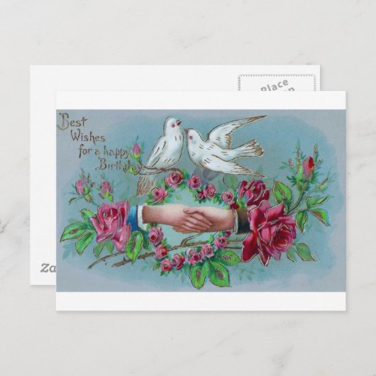 Doven en handshake Birthday Briefkaart (Voorkant / Achterkant)