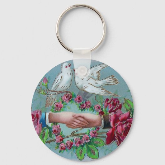 Doven en handshake Birthday Sleutelhanger (Voorkant)