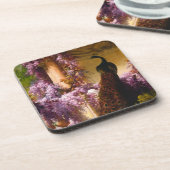 Doven en pacocks in een tuin bier onderzetter (Linkerzijde)