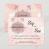 Doven en roze Floral Sip en zie Baby invullen Kaart (Voorkant / Achterkant)