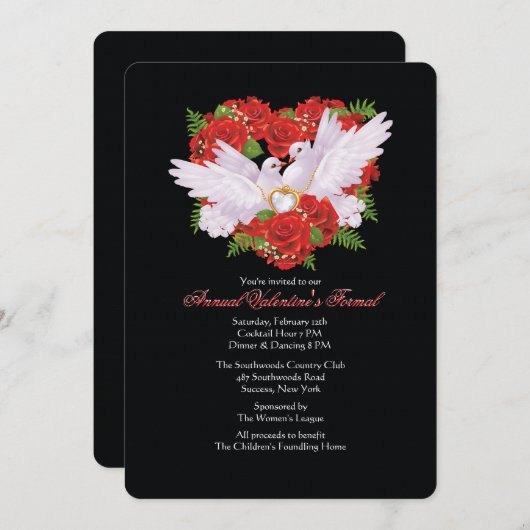 Doven en Rozen Valentijnse uitnodiging (Voorkant / Achterkant)