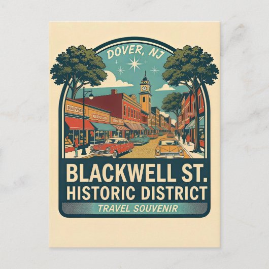 Dover NJ Blackwell St Historisch District Retro Briefkaart (Voorkant)
