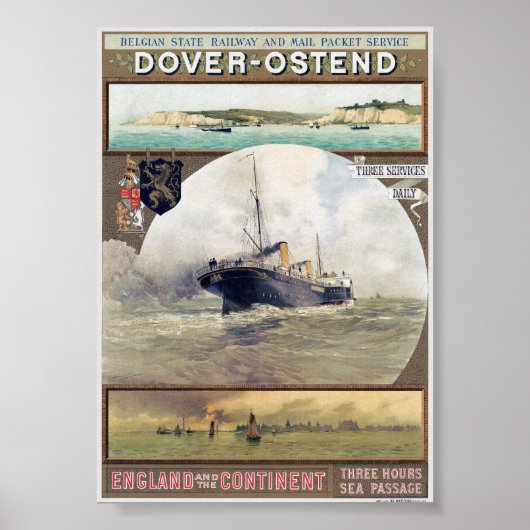 Dover-Oostende Vintage Poster jaren 1910 (Voorkant)