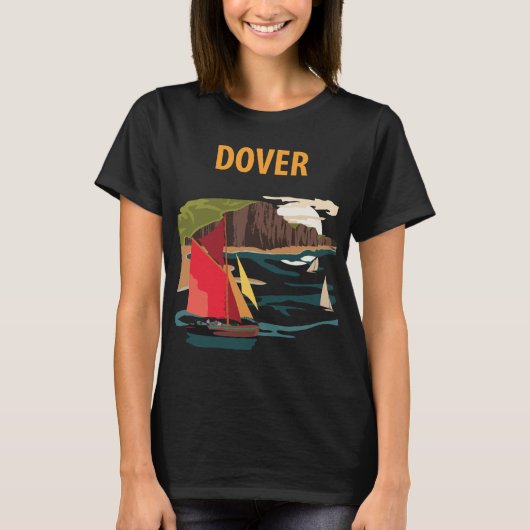 Dover Witte Kliffen Kust Retro Reis T-Shirt (Voorkant)