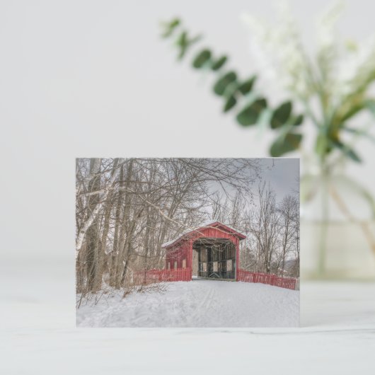 Dovered Bridge Red Snow Photo Briefkaart (Staand voorkant)